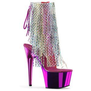 Pleaser | Adore-1017RSF, 7 Inch Exotic Dancer Fringe Ankle Boots Size 8